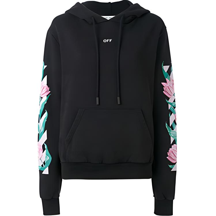 (Women) OFF-WHITE Black Floral Print Hoodie OWBB008S174461821088