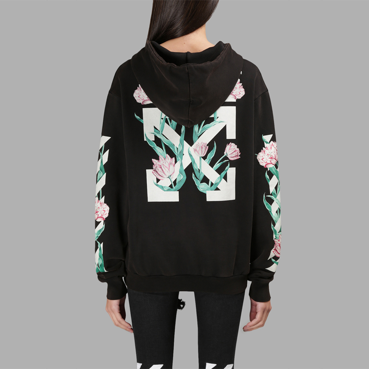 Shop (W) OFF-WHITE Hoodie Cetakan Bunga Hitam OWBB008S174461821088
