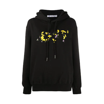 (Women) OFF-WHITE Black Hoodie with Floral Front Print OWBB032E20JER0021018