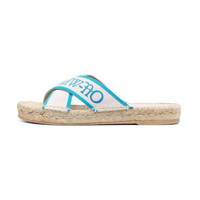 (W) Off-White Bookish Criss-Cross Espadrille Sliders 'Nude Blue'