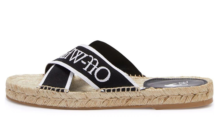 Buy OFF-WHITE 交叉草编涼鞋 女款 黑色