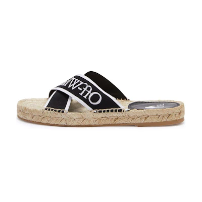(W) Off-White Bookish Criss-Cross Espadrille Sliders 'Black White Beige'
