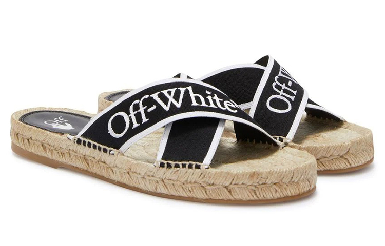 (W) Off-White Bookish Criss-Cross Espadrille Sliders 'Black White Beige' 圖 2
