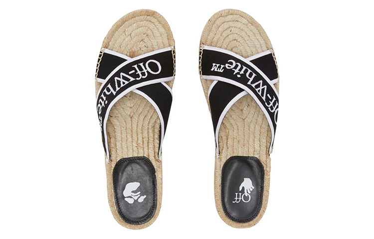 (W) Off-White Bookish Criss-Cross Espadrille Sliders 'Black White Beige' 圖 4