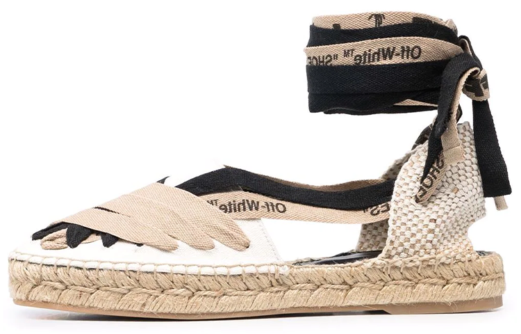 (Women) Off-White Brown 'Lace Detail Square Toe Woven Slide' OWIB008F21FAB0010100