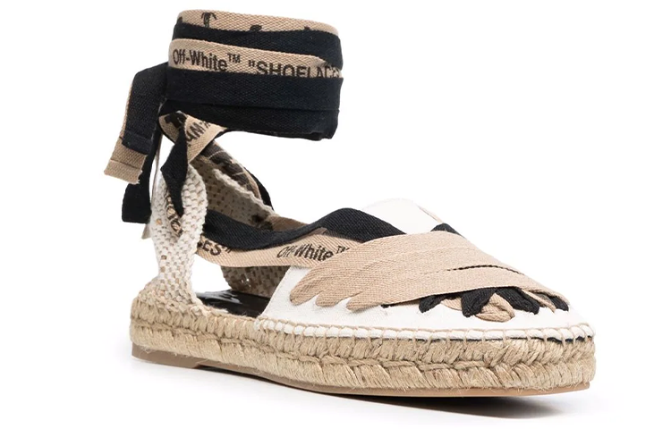 Order (W) Off-White Coklat Sandal Detail Tali Anyaman Ujung Kotak OWIB008F21FAB0010100