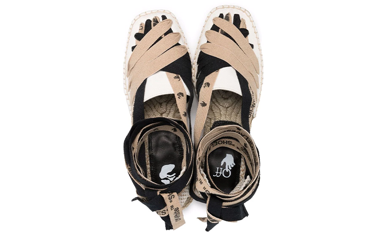 Shop (W) Off-White Coklat Sandal Detail Tali Anyaman Ujung Kotak OWIB008F21FAB0010100