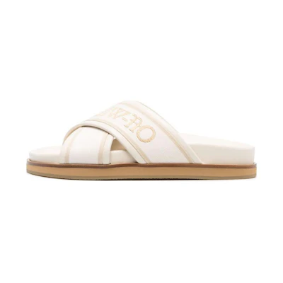 (W) Off-White Cloud Criss Cross Sliders 'Cream White Beige'
