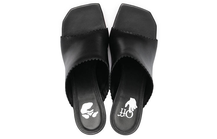 Shop OFF-WHITE 海綿 皮革 時尚穆勒高跟鞋 女款 黑色