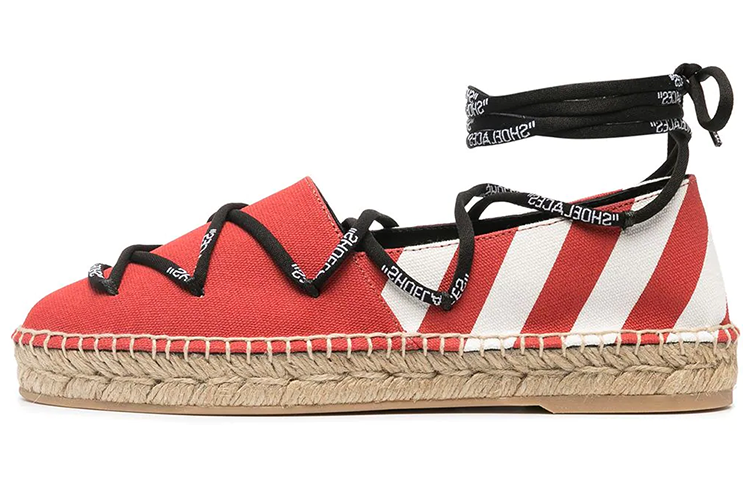 (W) Off-White Flat Espadrilles 'Red Ribbon'