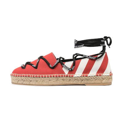 (W) Off-White Flat Espadrilles 'Red Ribbon'