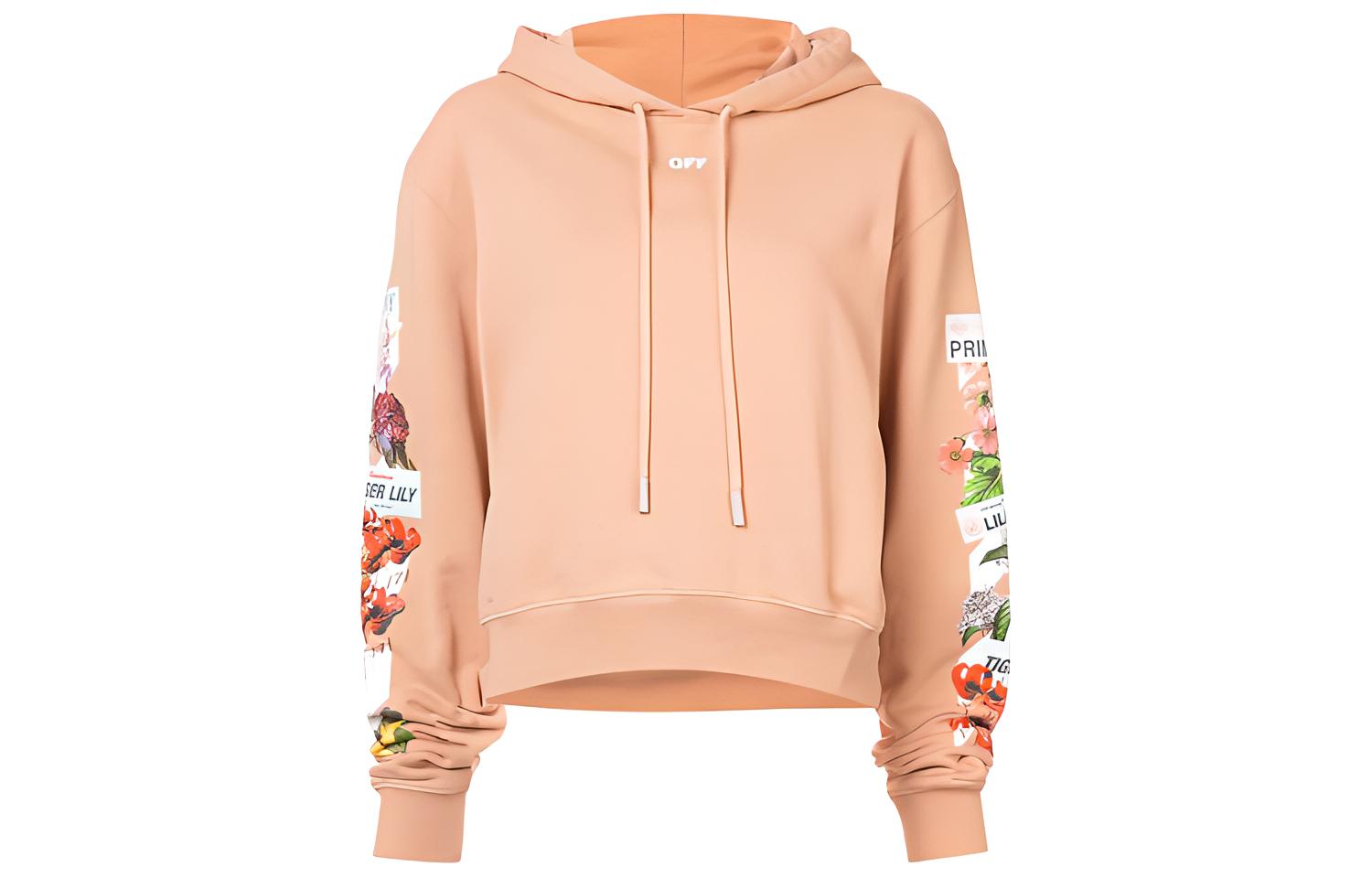 (Women) OFF-WHITE Floral Print Pink Oversized Hoodie Casual Wear. OWBB016R180030090388