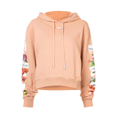 (Women) OFF-WHITE Floral Print Pink Oversized Hoodie Casual Wear. OWBB016R180030090388