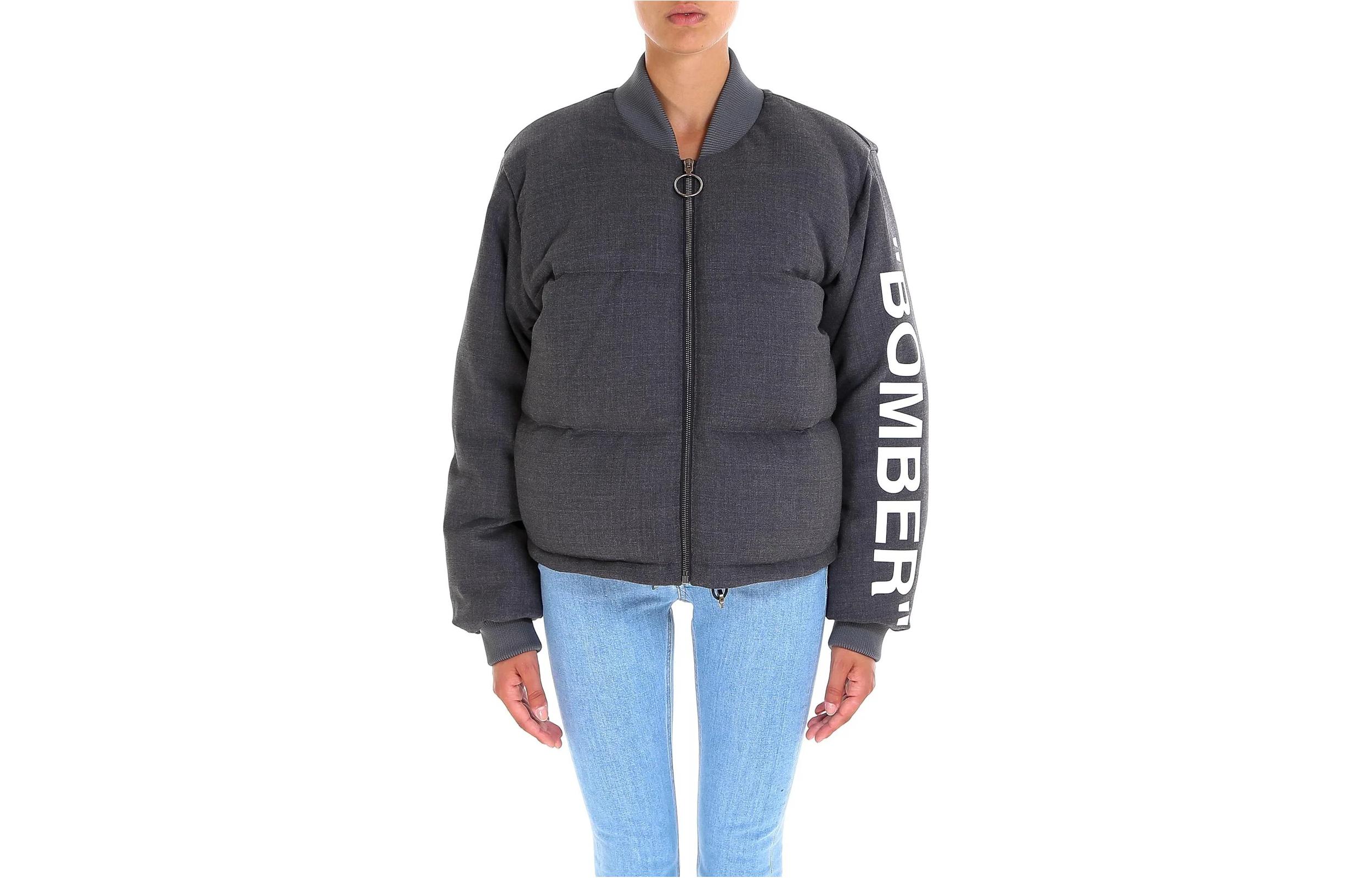 (Women) OFF-WHITE Full-Zip Long Sleeve Jacket Regular Fit  Grey OWEH001E18A680530801