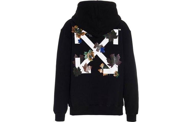 (Women) OFF-WHITE FW20 Black Hoodie with Leaf Arrows Design OWBB032E20JER0031001