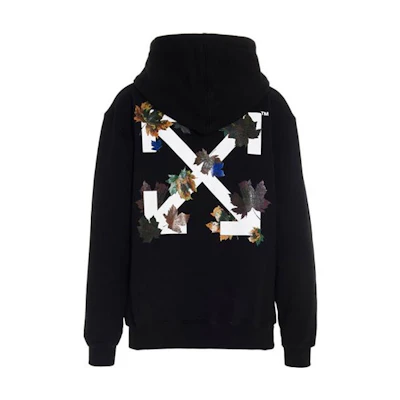 (Women) OFF-WHITE FW20 Black Hoodie with Leaf Arrows Design OWBB032E20JER0031001