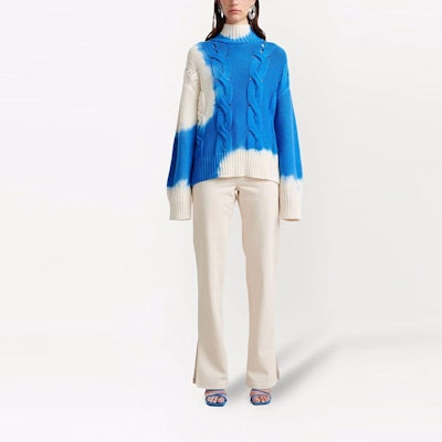 (W) 오프 화이트 FW21 타이 다이 청키 케이블 니트 터틀넥 스웨터 여성용. OWHF021F21KNI0024501 Lookbook (W) 오프 화이트 FW21 타이 다이 청키 케이블 니트 터틀넥 스웨터 여성용. OWHF021F21KNI0024501