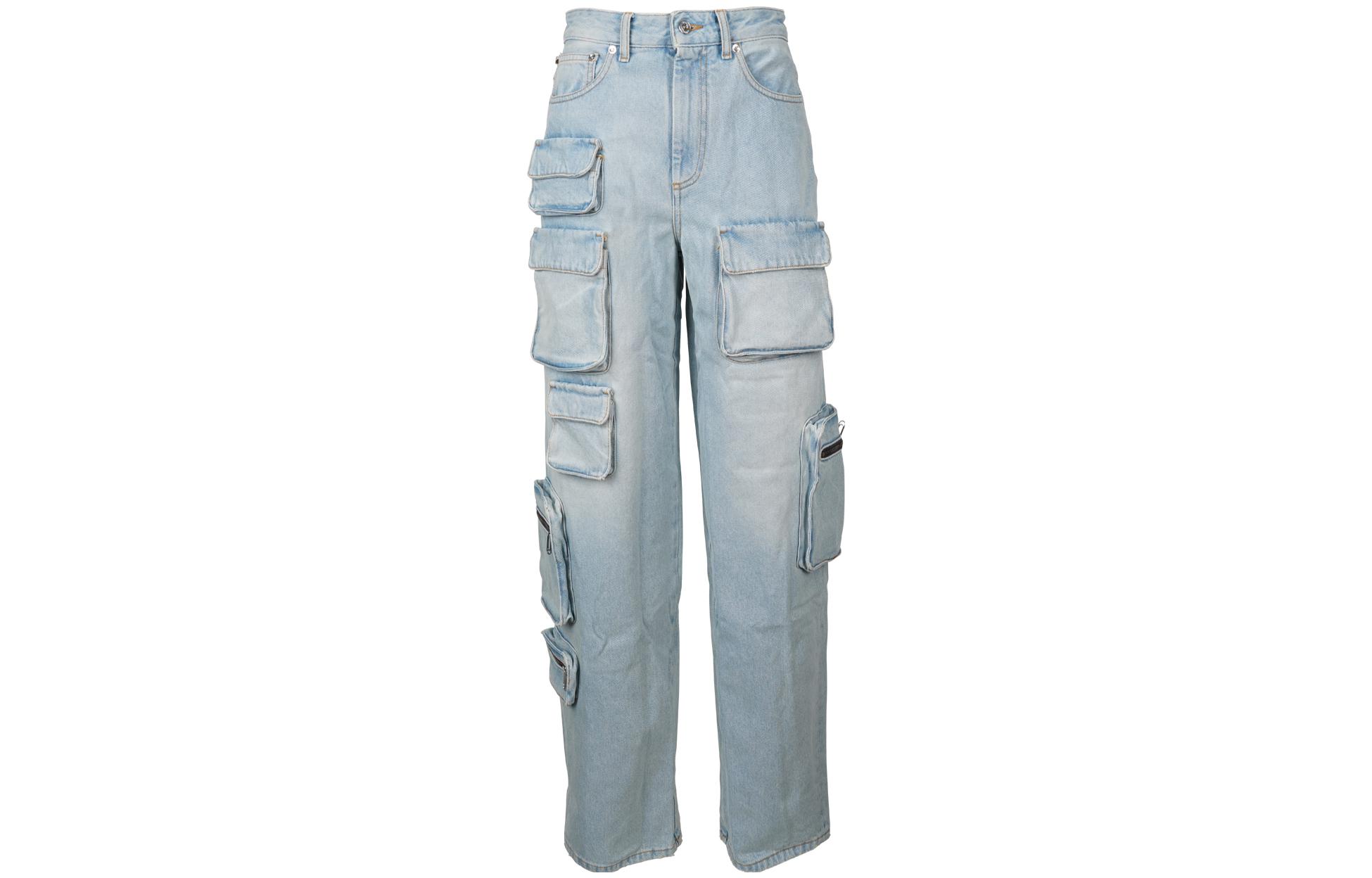 (Women) OFF-WHITE FW22  Washed Wide-Leg Jeans Light Blue Loose Fit OWYB012F22DEN0014000