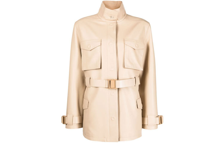 (Women) OFF-WHITE FW22 Beige High Neck Belted Loose-Fit Jacket for Women OWJA058S22LEA0016200