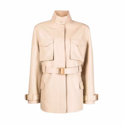 (Women) OFF-WHITE FW22 Beige High Neck Belted Loose-Fit Jacket for Women OWJA058S22LEA0016200