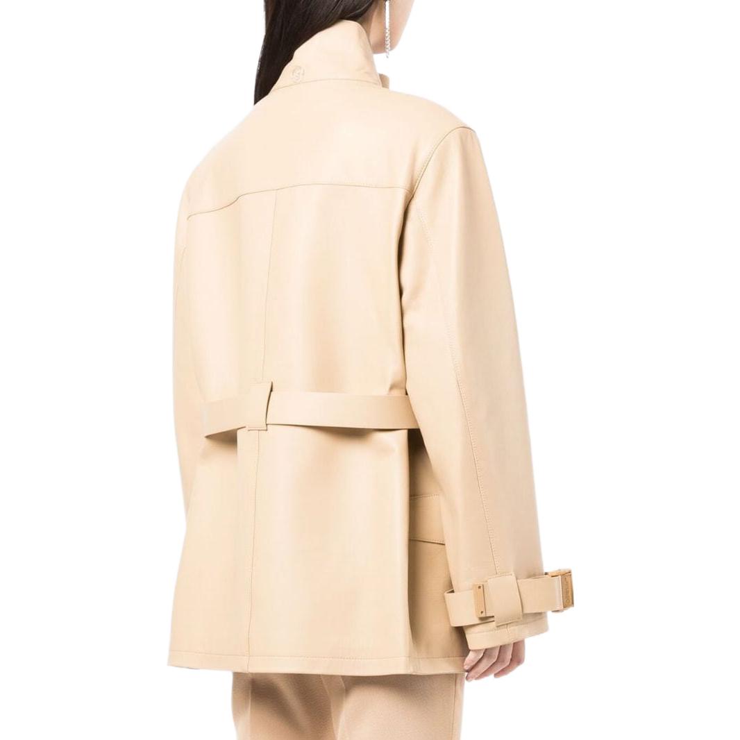 Shop (W) OFF-WHITE FW22 Jaket Beige Longgar Bertali Leher Tinggi Wanita OWJA058S22LEA0016200
