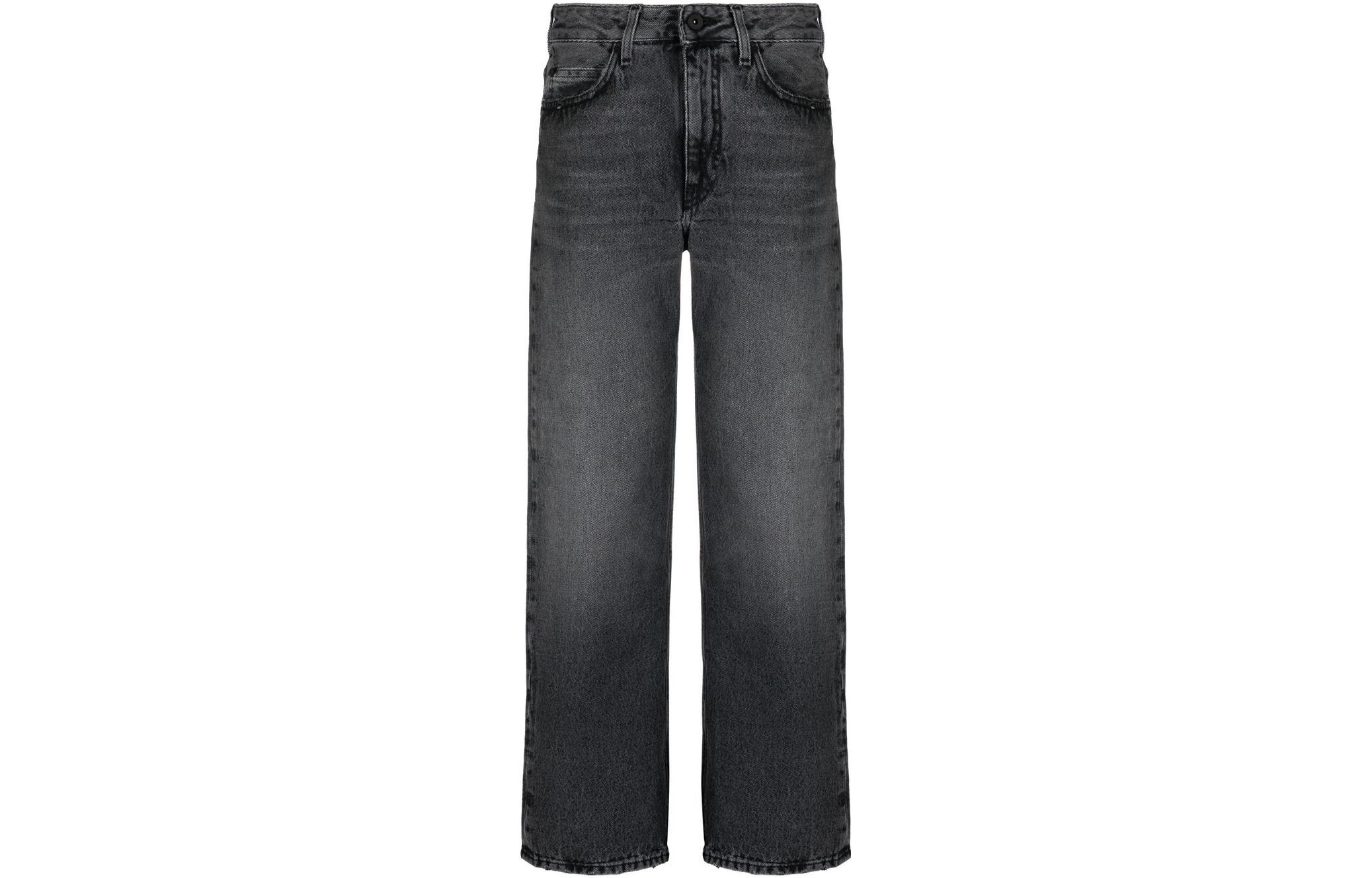 (Women) OFF-WHITE FW22 Distressed Logo Patch Straight Jeans  Loose Fit Black OWYA036F22DEN0011000