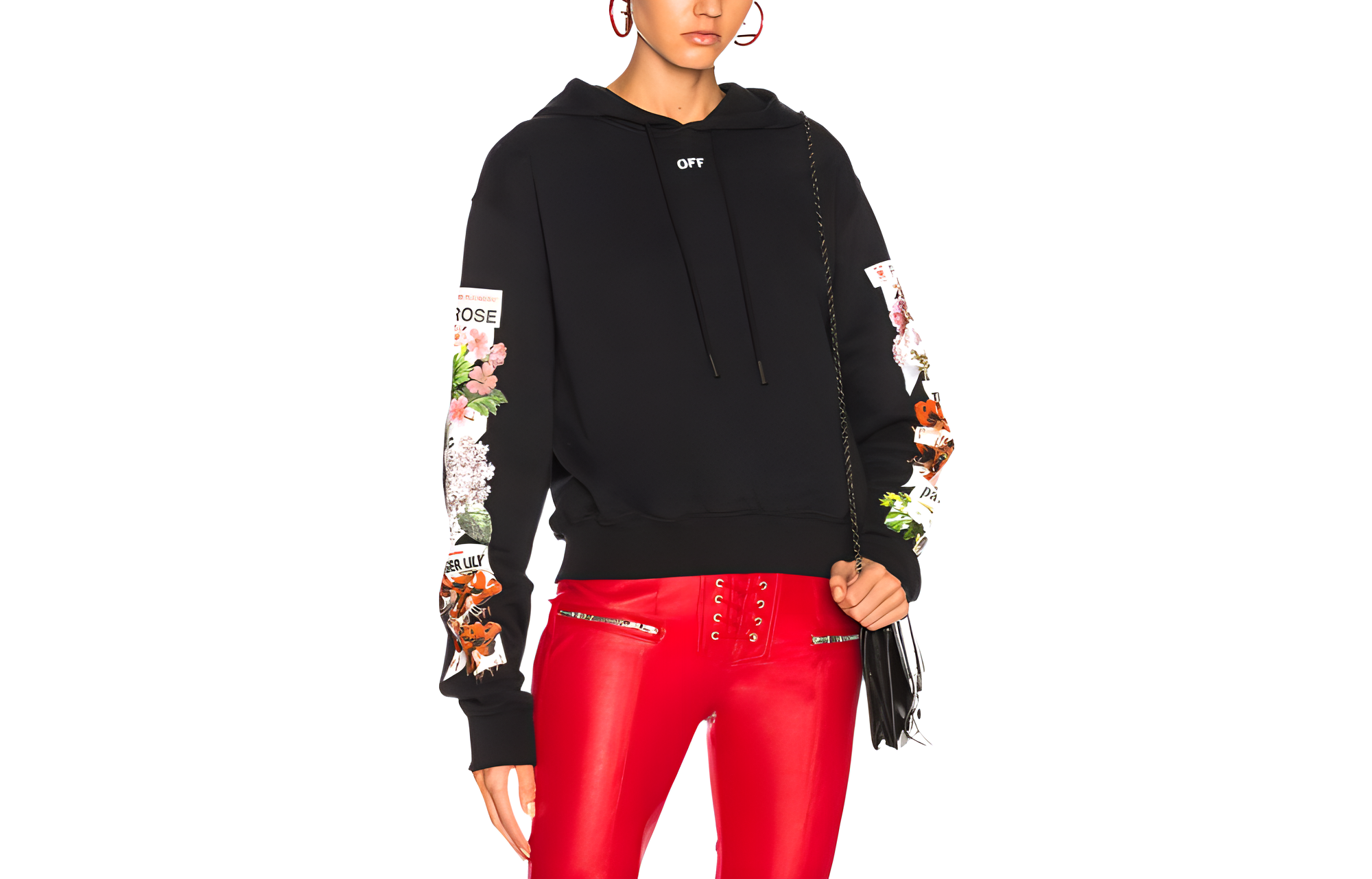 (Women) OFF-WHITE FW22 Floral Print Hoodie Black  Regular Fit OWBB016R180030091088