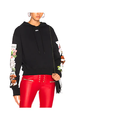(Women) OFF-WHITE FW22 Floral Print Hoodie Black Regular Fit OWBB016R180030091088