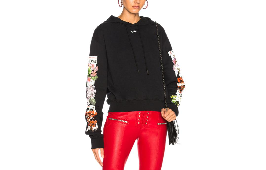 Order (Women) OFF-WHITE FW22 Floral Print Hoodie Black  Regular Fit OWBB016R180030091088