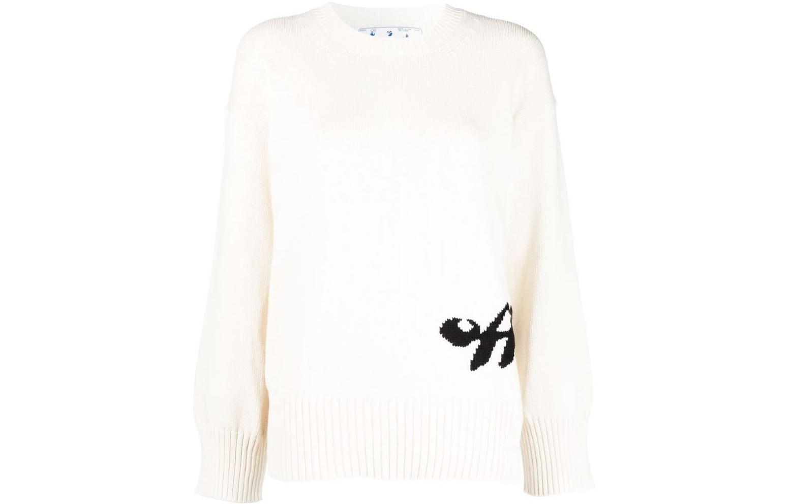 (Women) OFF-WHITE FW22 Letter Print Crewneck Sweater  Cream. OWHE075S22KNI0010310