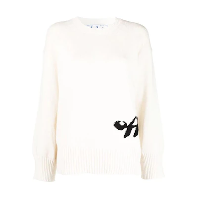 (Women) OFF-WHITE FW22 Letter Print Crewneck Sweater Cream. OWHE075S22KNI0010310