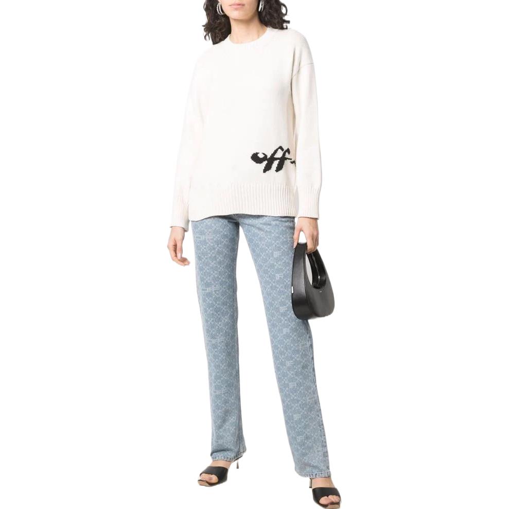 Lookbook (W) OFF-WHITE FW22 Sweater Cetak Huruf Crewneck Krim. OWHE075S22KNI0010310
