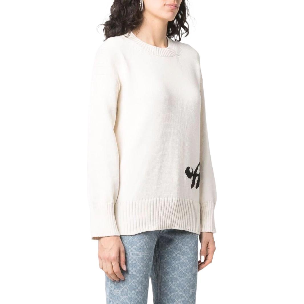 Shop (W) OFF-WHITE FW22 Sweater Cetak Huruf Crewneck Krim. OWHE075S22KNI0010310