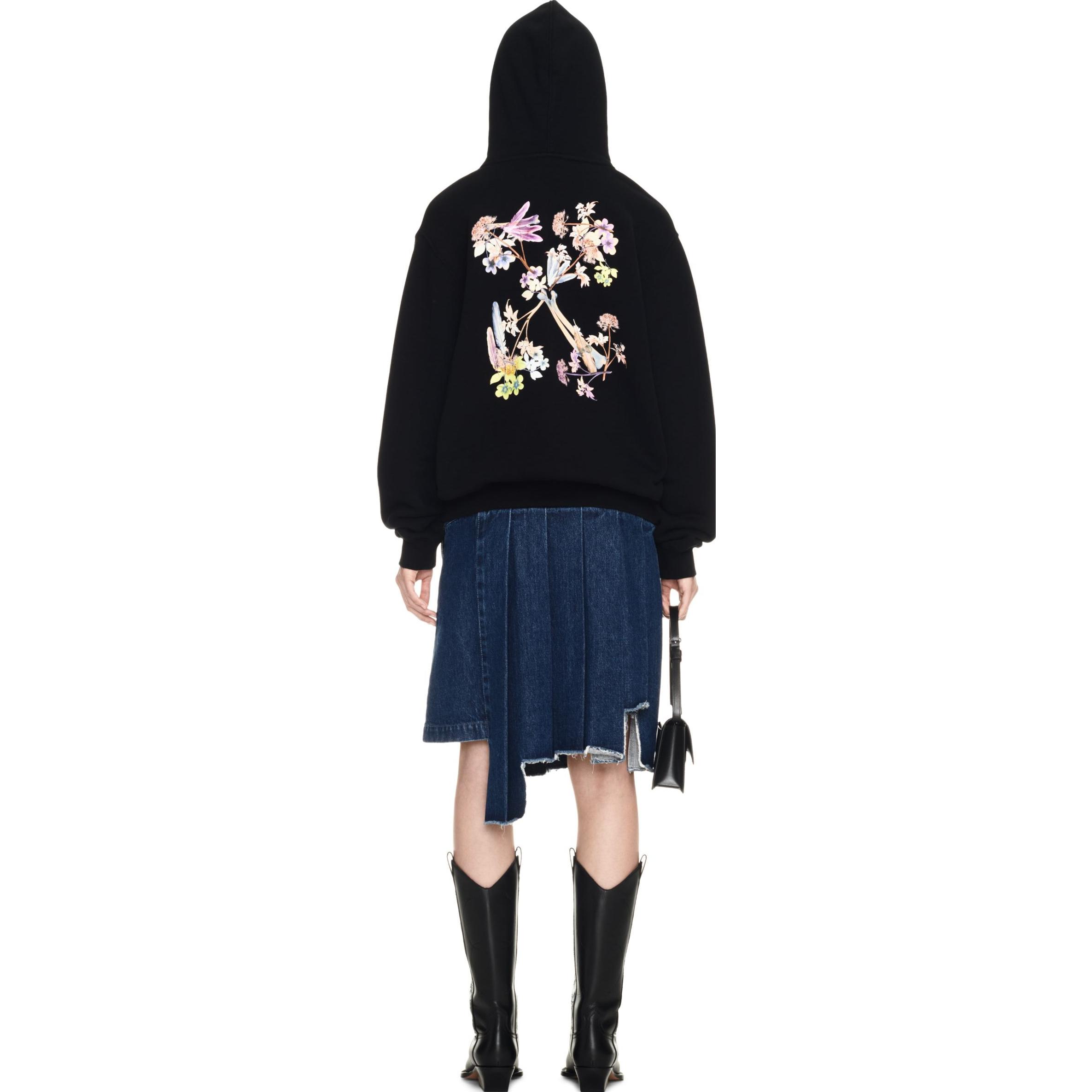 (Women) OFF-WHITE FW23 Floral Print Hoodie Black  Regular Fit Sweatshirt OWBB035S24FLE0011084 圖 4