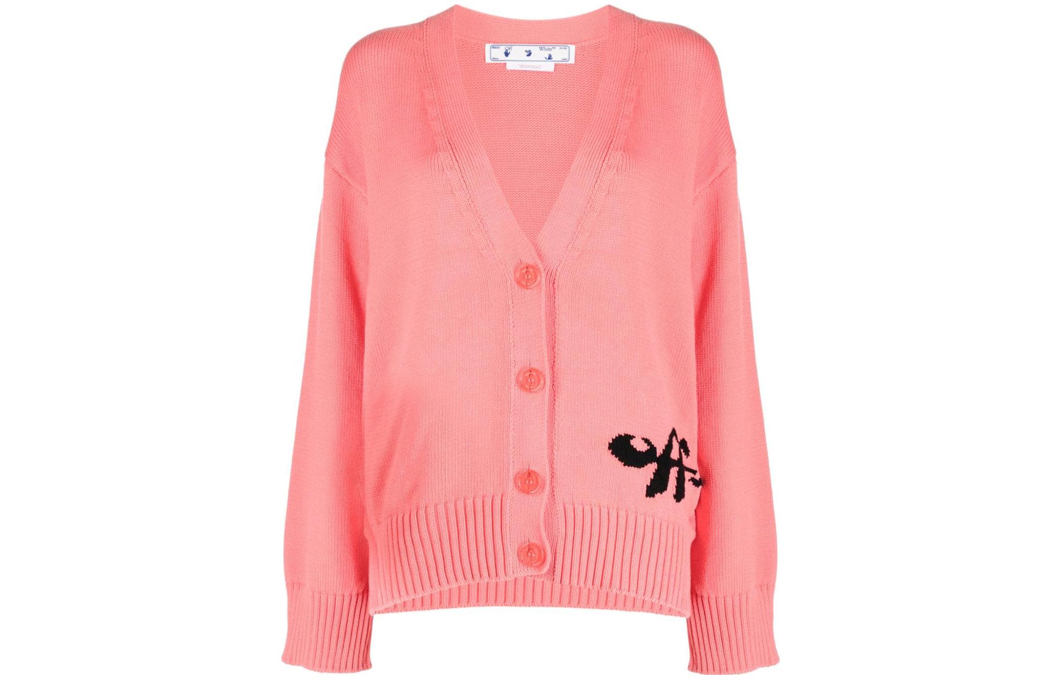 (Women) OFF-WHITE FW23 Pink Knit Cardigan V-Neck Loose Fit  Sweater OWHB026S22KNI0012610