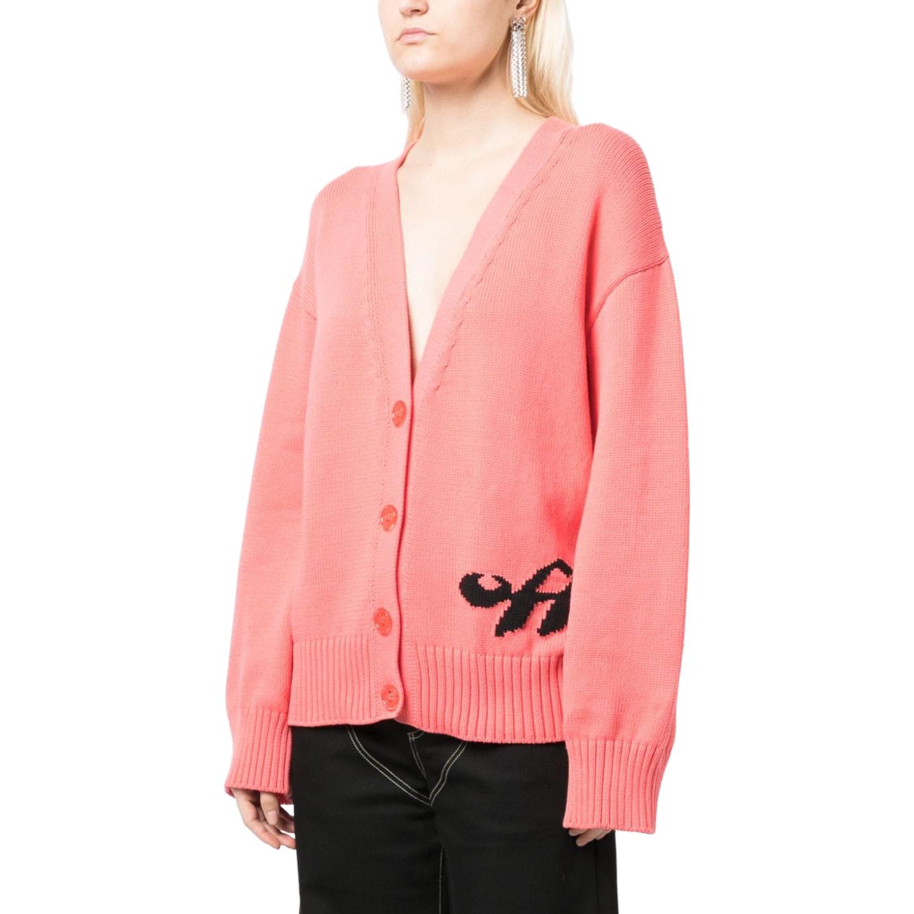 Lookbook (W) 오프 화이트 FW23 핑크 니트 가디건 브이넥 루즈핏 스웨터 OWHB026S22KNI0012610