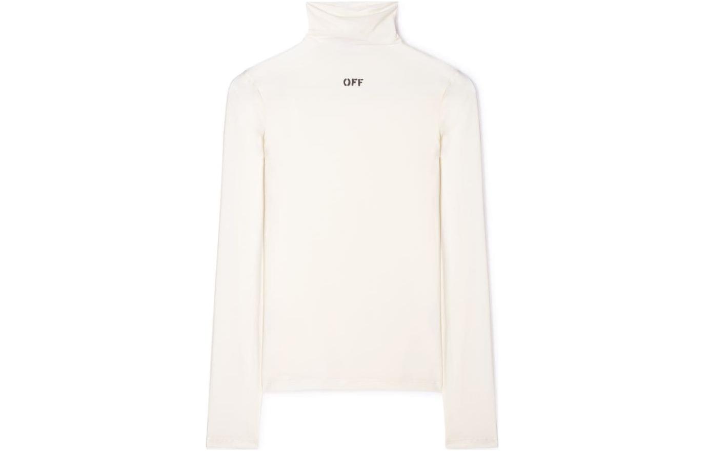 (Women) OFF-WHITE FW23 White Slim Fit High-Neck Knit Sweater with Logo Embroidery OWAD122F23JER0010410