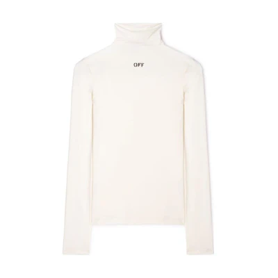 (Women) OFF-WHITE FW23 White Slim Fit High-Neck Knit Sweater with Logo Embroidery OWAD122F23JER0010410