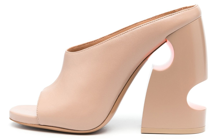 (W) Off-White High-Heeled Leather Sandals 'Openwork Beige'