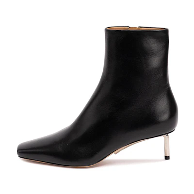 (W) Off-White Leather Ankle Boots 'Black Warmth'