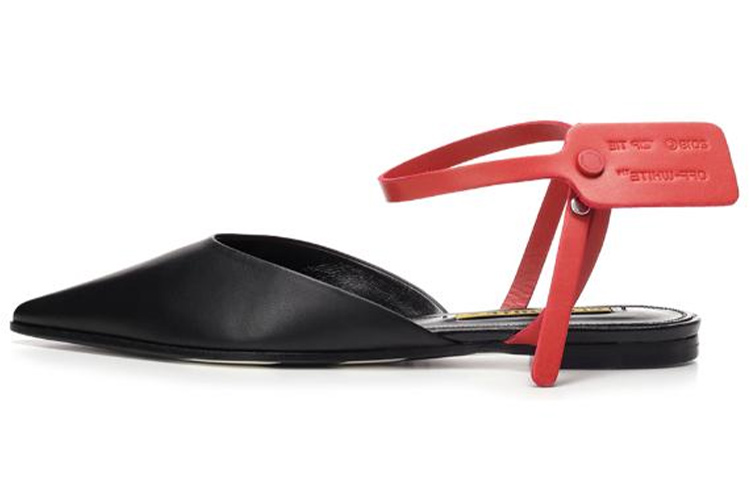 (W) Off-White Leather Slide 'Black Red'