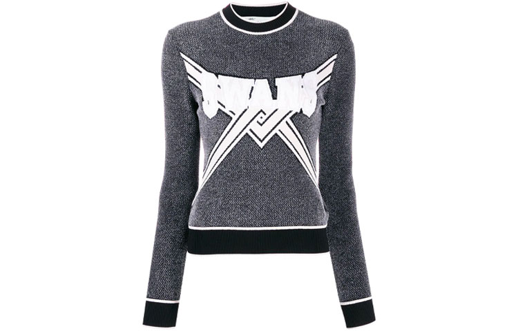 (Women) OFF-WHITE Logo Embroidered Slim Fit Crewneck Sweater Women’s Grey OWHE013E19B700731002