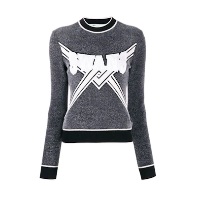 (Women) OFF-WHITE Logo Embroidered Slim Fit Crewneck Sweater Women’s Grey OWHE013E19B700731002