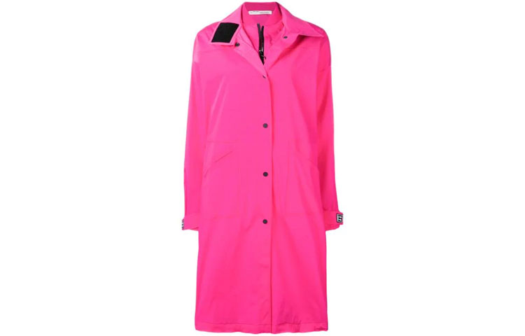 (Women) OFF-WHITE Pink Long Single-Breasted Loose Fit Trench Coat Women OWEA164R19A390622810