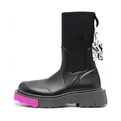 (W) Off-White Rubber Ankle Rain Boot 'Black'
