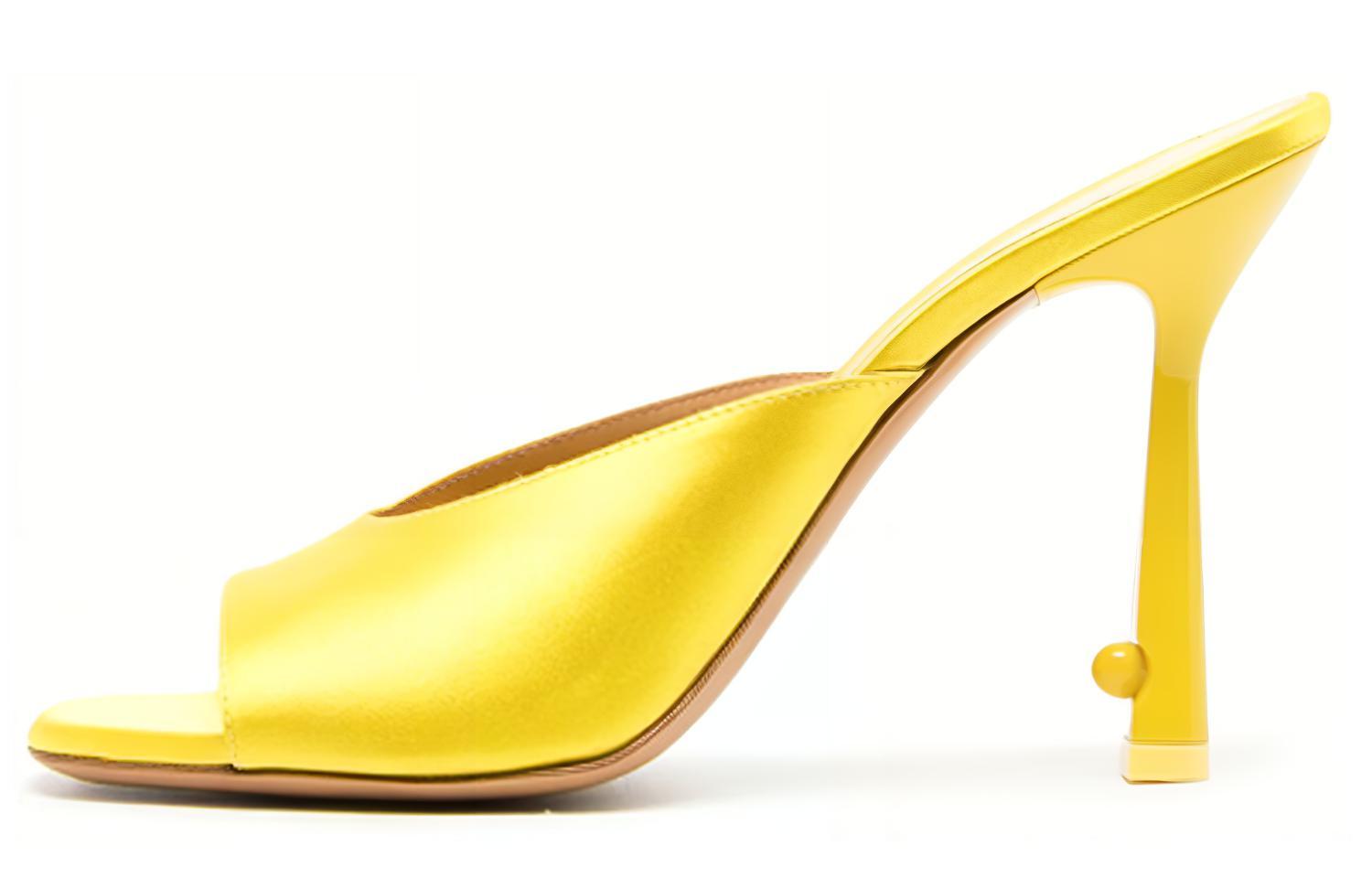 (Women) Off-White Satin Mule Heels 'Yellow' OWIJ025S23FAB0021818