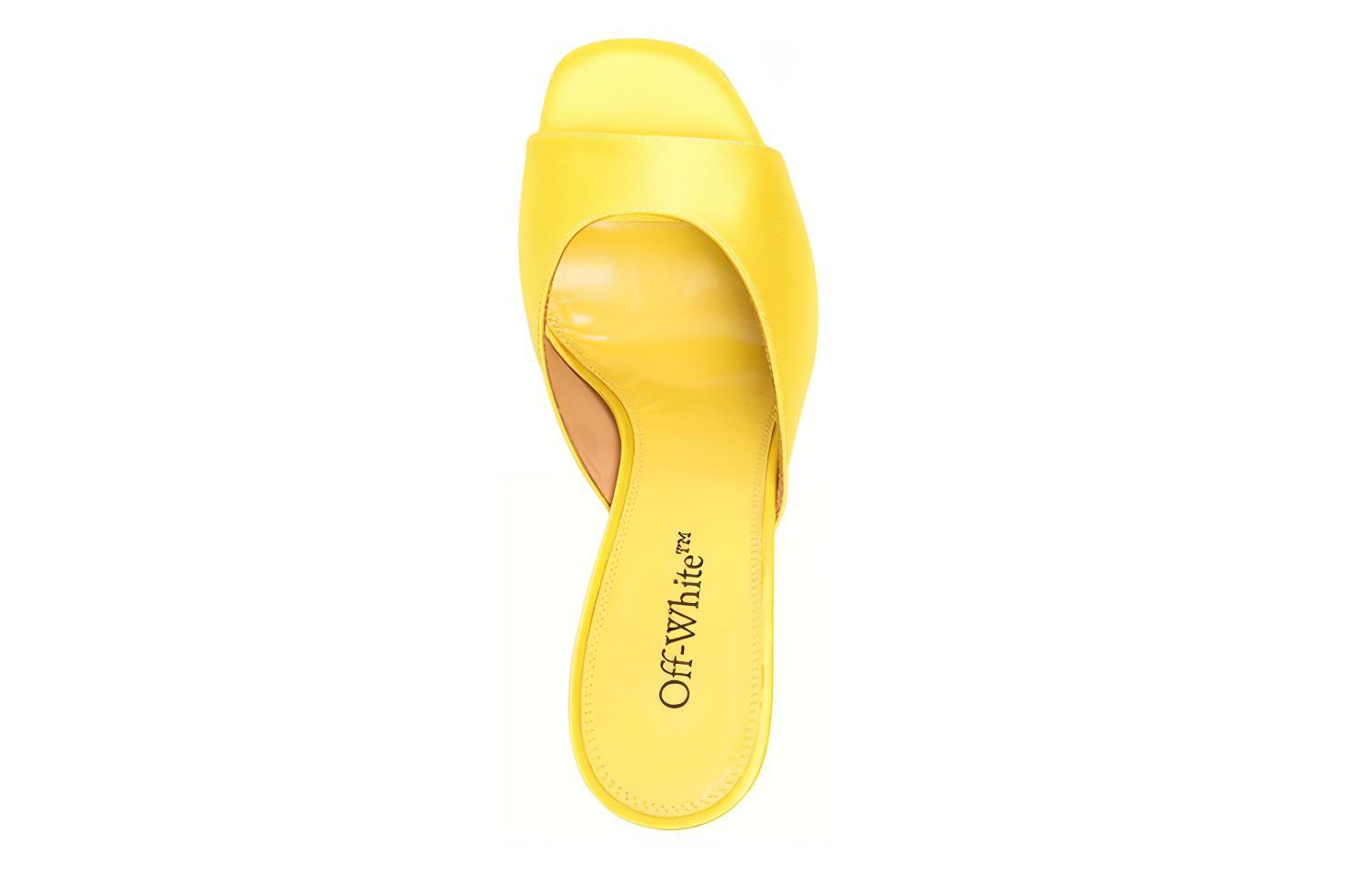 Shop (Women) Off-White Satin Mule Heels 'Yellow' OWIJ025S23FAB0021818