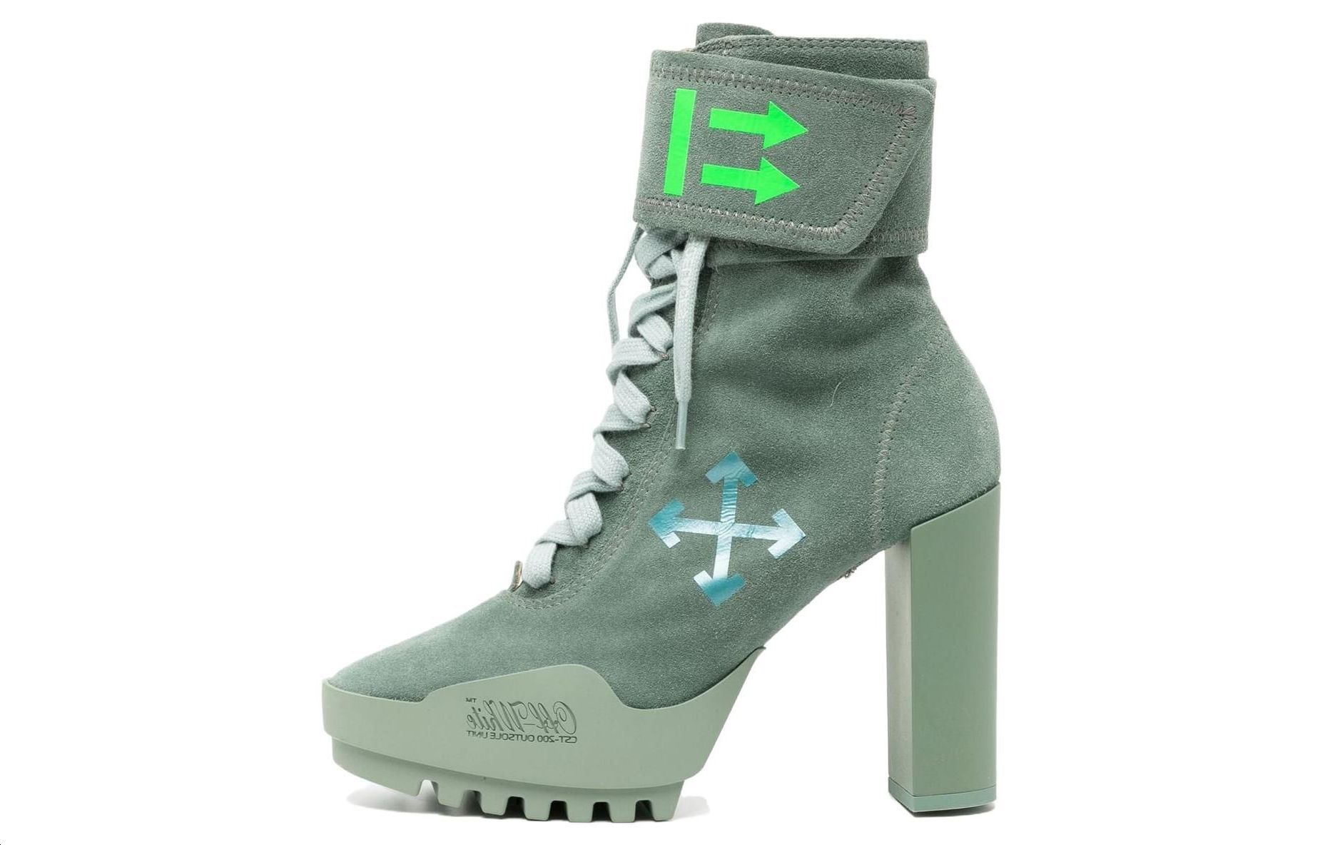 (W) Off-White Short Boots 'Green Velour Print'