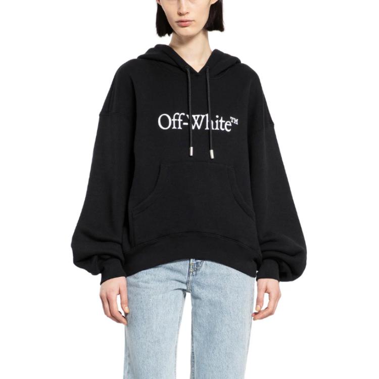 (Women) Off-White Slim Fit Black Hoodie with Drawstring and Letter Print OWBB058C99FLE0011001 圖 2