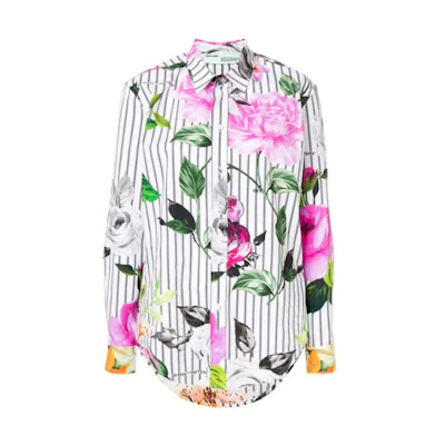 (Women) OFF-WHITE Slim Fit Striped Floral Long Sleeve Shirt Multicolor OWGA031S189431429910